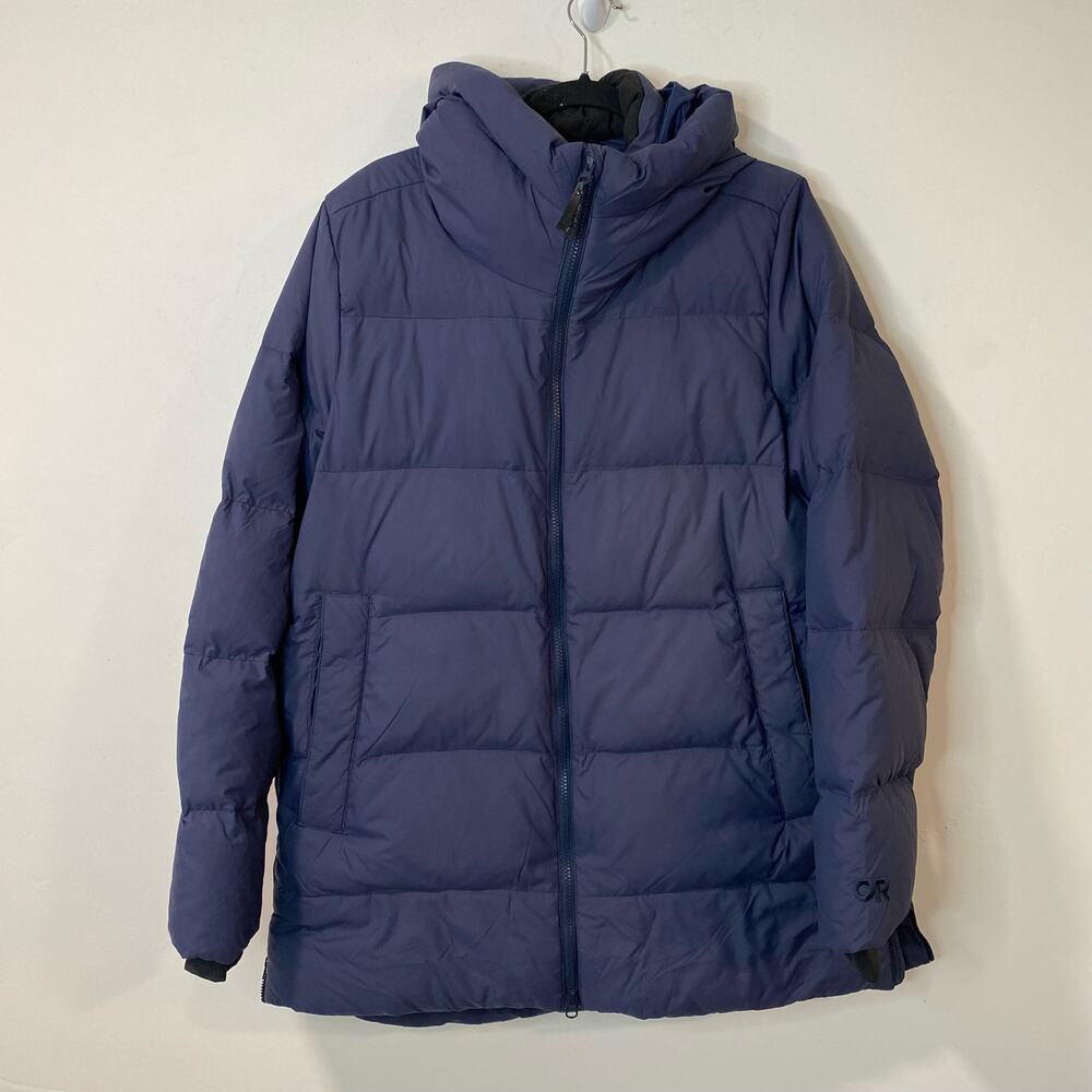 Outdoor Research Women's Coze Down Coat Puffer Parka Hooded Blue XL Thick Warm